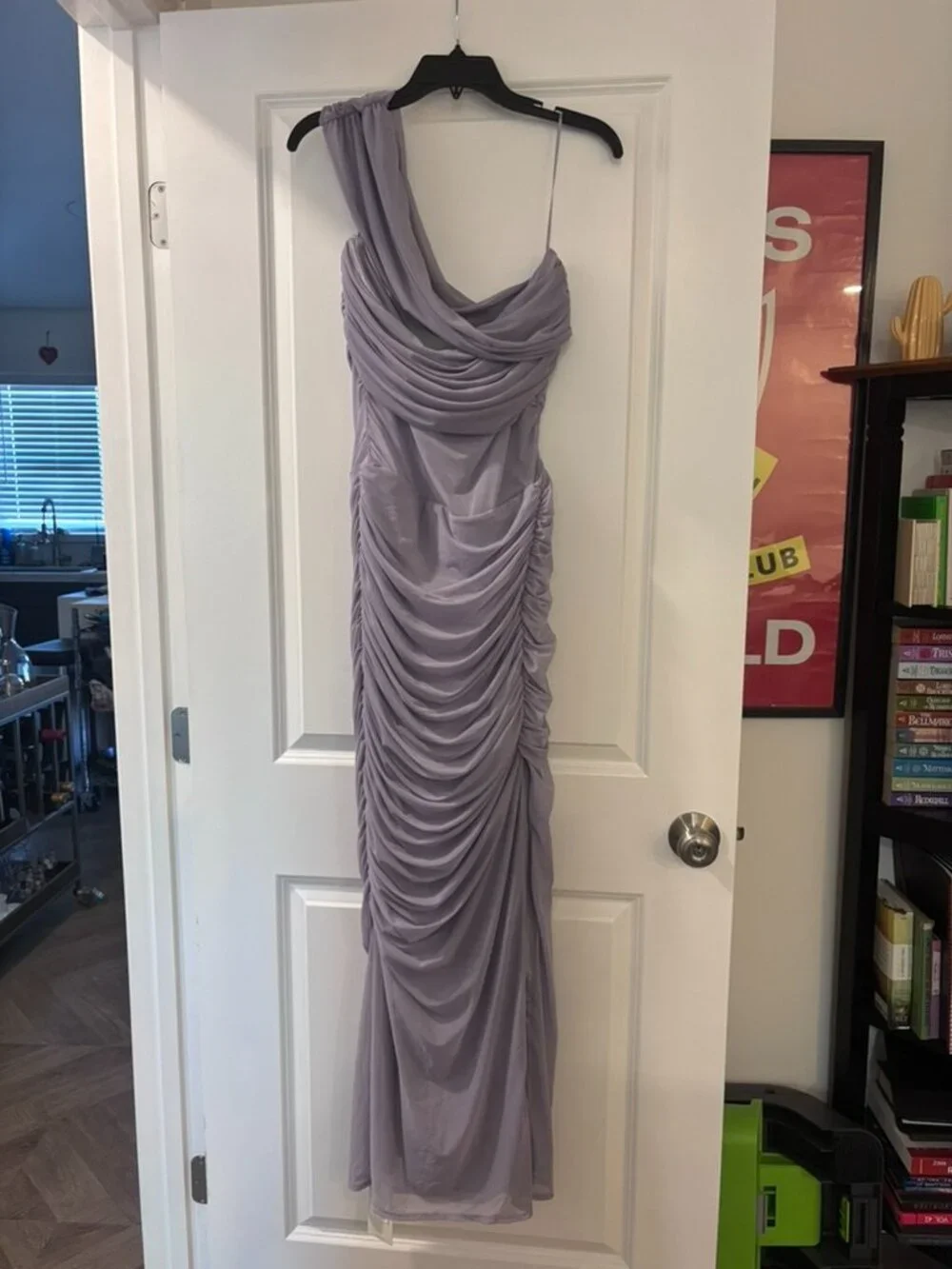 NWT Abercrombie & Fitch Mesh Asymmetrical Off The Shoulder Maxi Dress - Picture 5 of 11